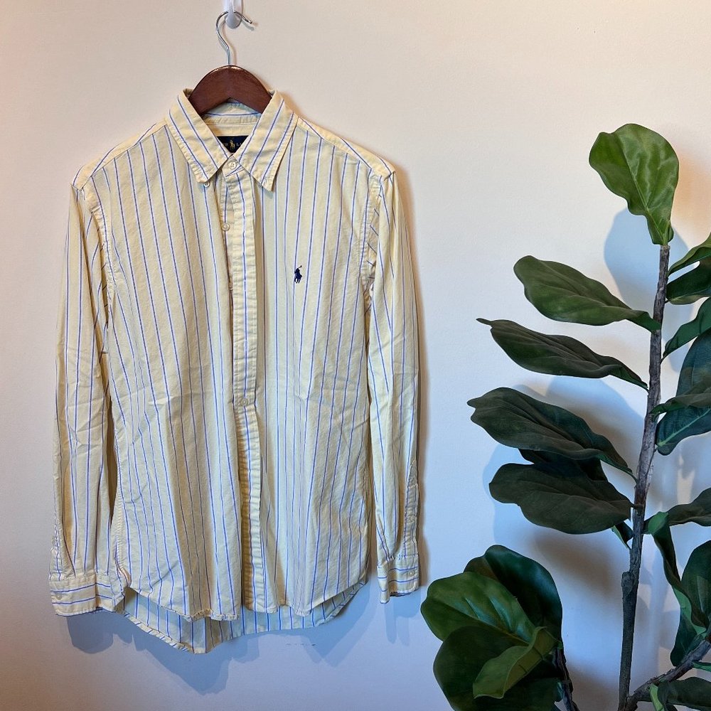 Ralph Lauren Men's Long Sleeve Striped Oxford Shirt Color Yellow/Blue Size M